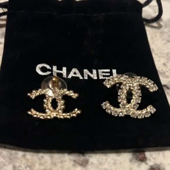 CHANEL Gold and Silver Crystal Earrings - Picture 1 of 5